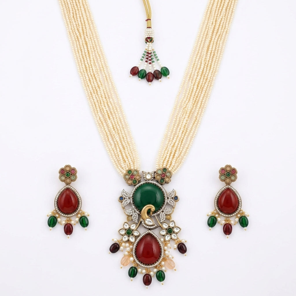 Royal Pearl & Kundan Bridal Necklace Set | Ethnic Wedding Jewellery