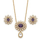 Purple Stone Gold Plated Pendant Necklace Set with Stud Earrings for Women