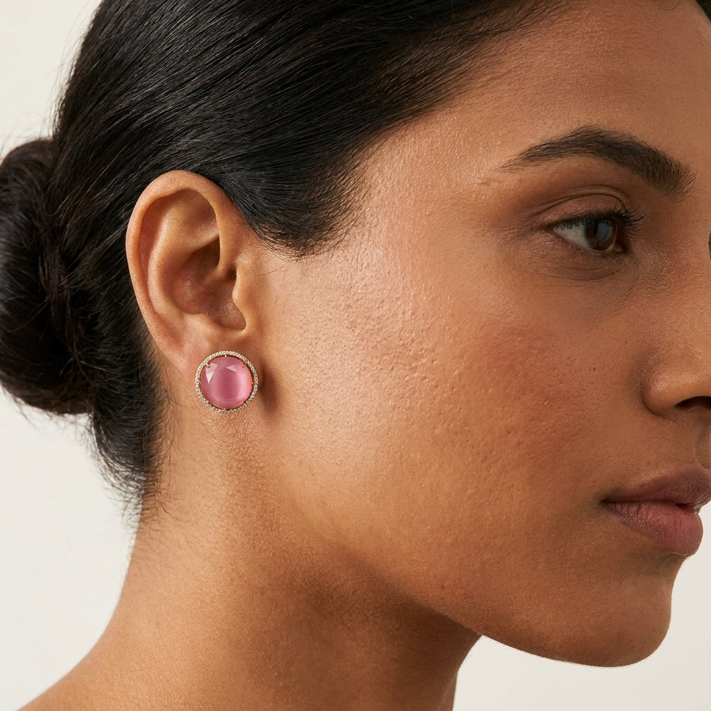 Round AD Stud Earrings for Women & Girls