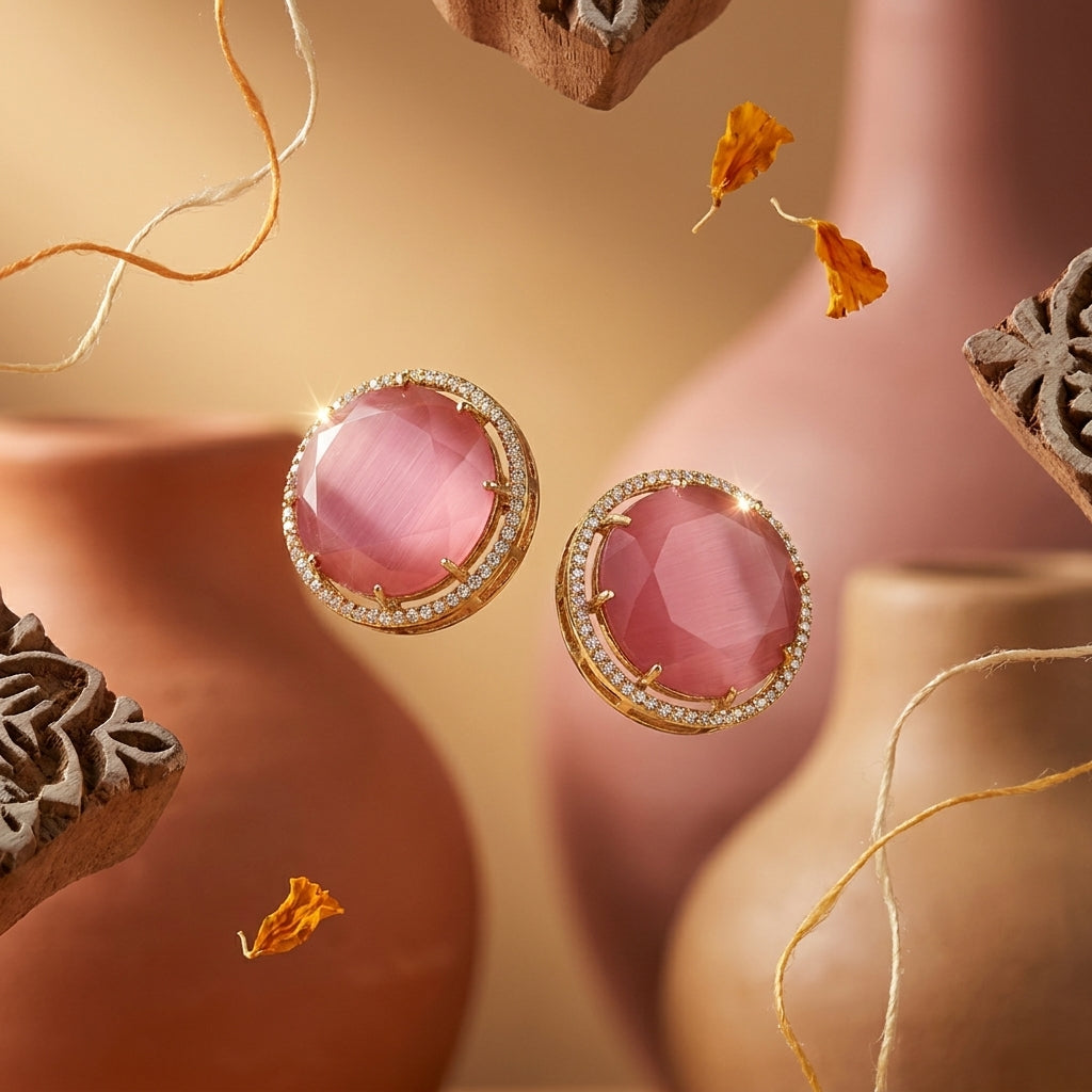 Round AD Stud Earrings for Women & Girls