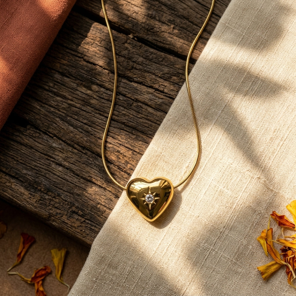 Anti Tarnish Gold Heart Pendant Necklace