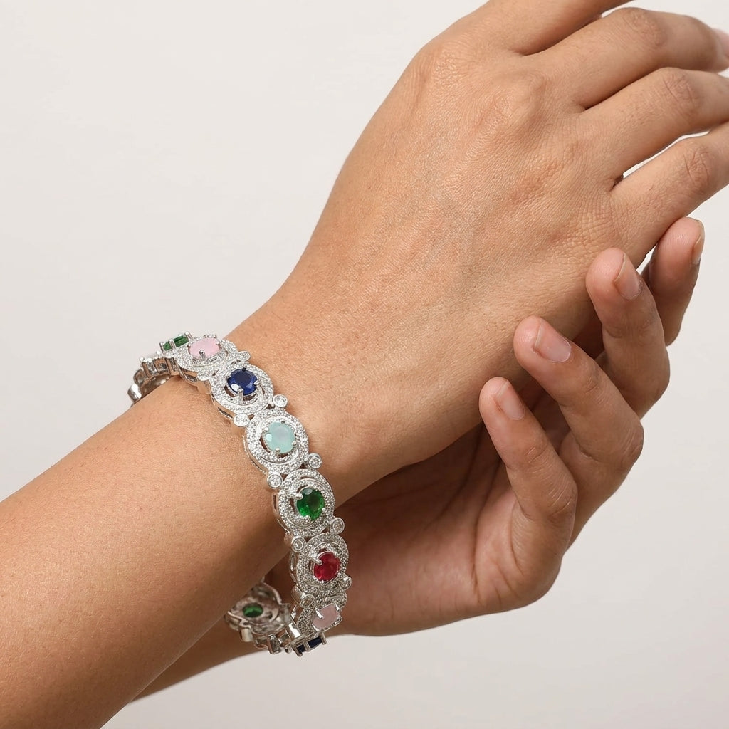Multicolor Cubic Zirconia Studded Classic Bangle