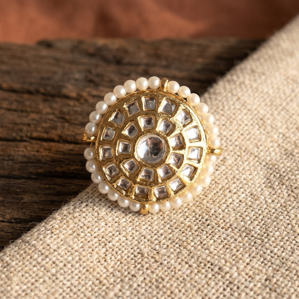 Bridal Green Kundan Stone Dome Ring