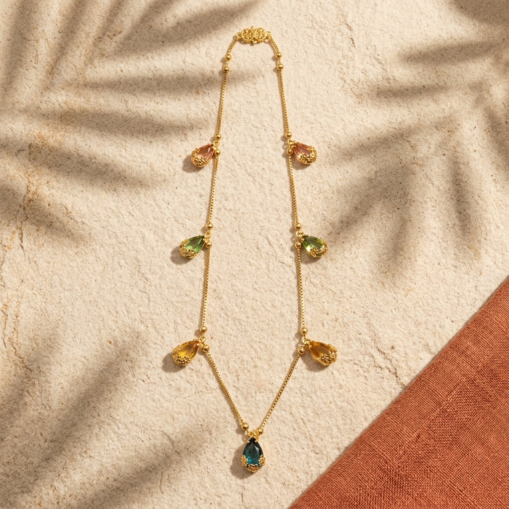Beautiful Multi Stone Anti Tarnish Chain Locket Premium Look