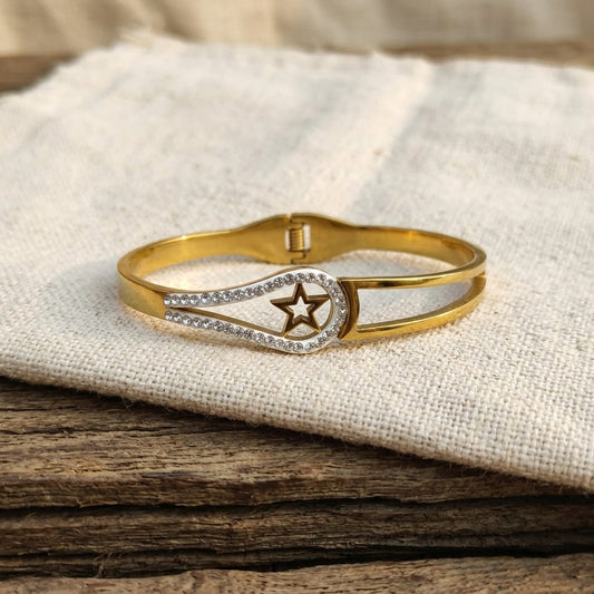 Gold Colour Openable American Diamond Bracelet (Free Size)