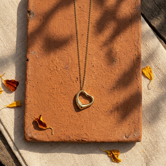 Elegant Gold Heart Pendant Necklace With Diamond Design
