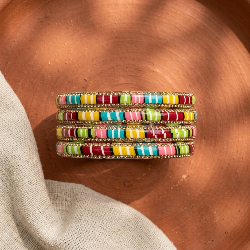 Rajasthani Multicolour Lac Bangles With Studded A.D. Stones