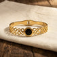 Gold Plated Elegant Open Cuff With Round Charm Anti-Tarnish Bracelet  (Free Size)
