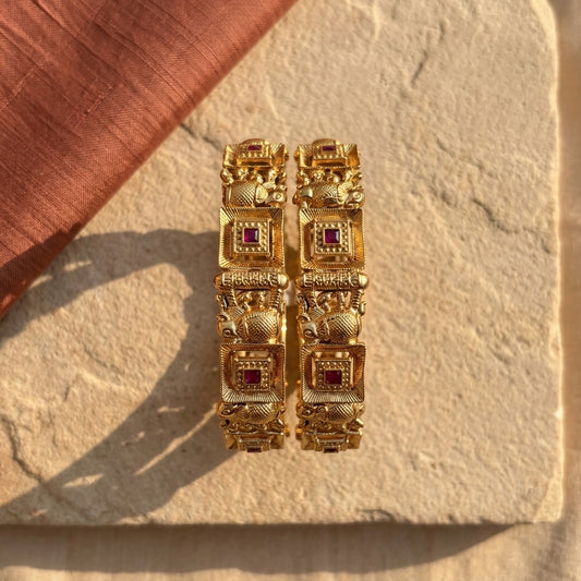 Gold Plated Elephant Design Kadas for Women (Set of 2)