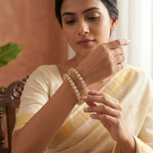 High Quality Traditional Paccheli  With Zircon American Diamond Kada For Woman and Girls