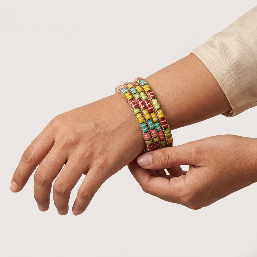 Rajasthani Multicolour Lac Bangles With Studded A.D. Stones