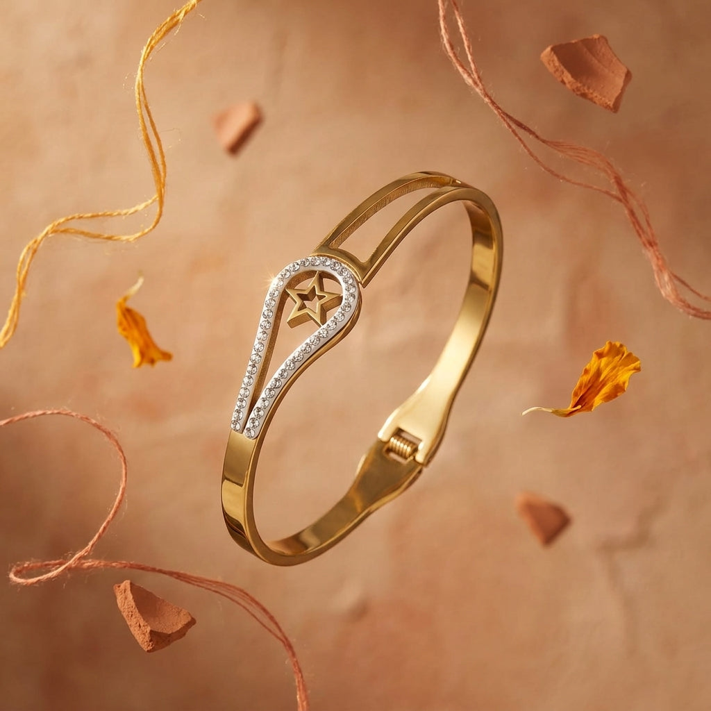 Gold Colour Openable American Diamond Bracelet (Free Size)