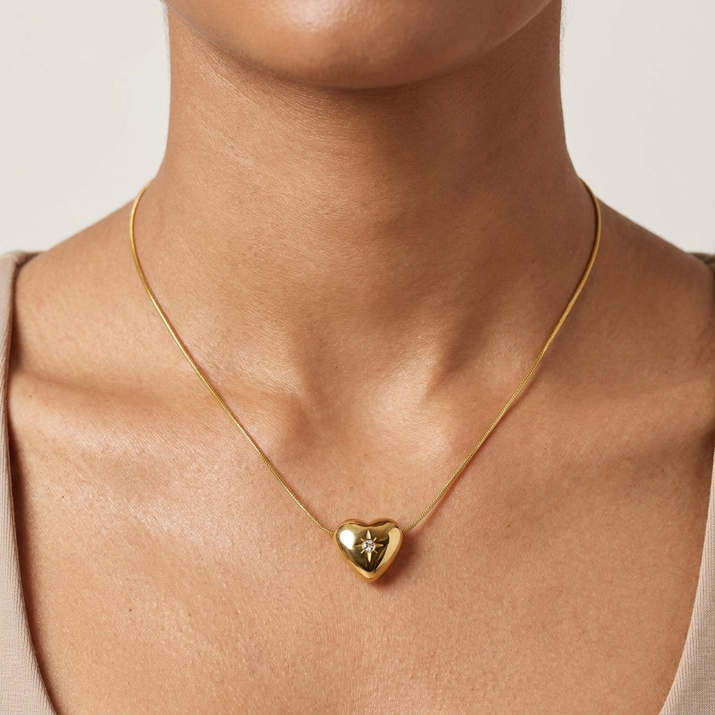 Anti Tarnish Gold Heart Pendant Necklace