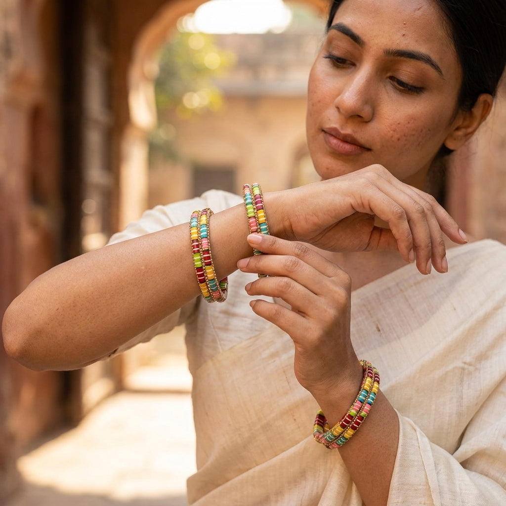 Rajasthani Multicolour Lac Bangles With Studded A.D. Stones