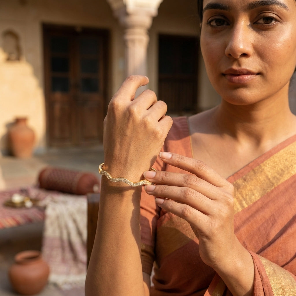 Golden Polish with Stone Bracelet | Stylish Anti tarnish Bracelet