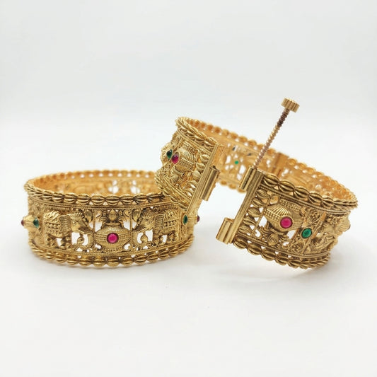 Antique Royal Elephant Openable Kada Bangles Set Of 2  (Free Size)