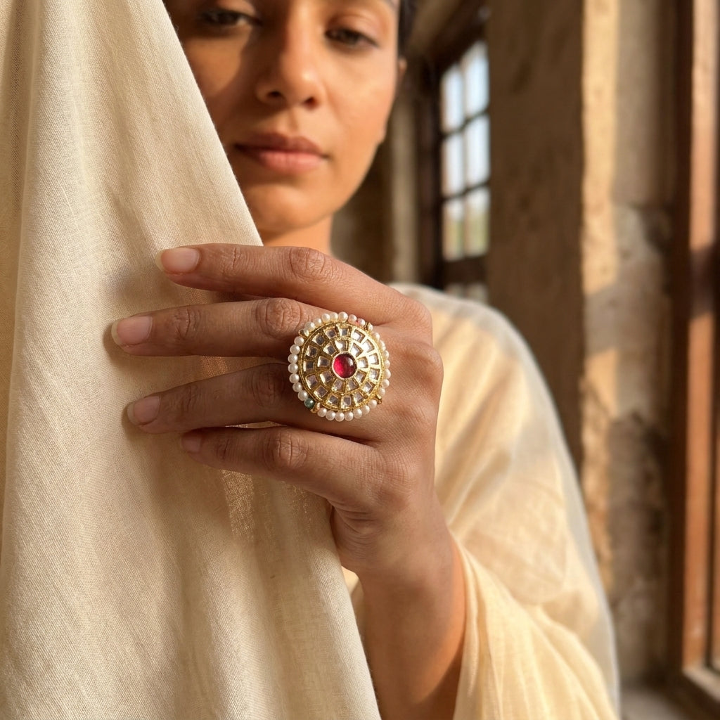 Bridal Green Kundan Stone Dome Ring