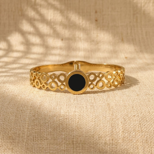 Gold Plated Elegant Open Cuff With Round Charm Anti-Tarnish Bracelet  (Free Size)