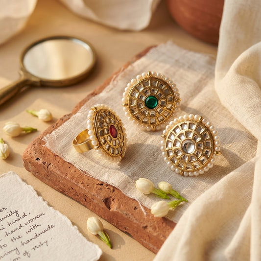 Bridal Green Kundan Stone Dome Ring