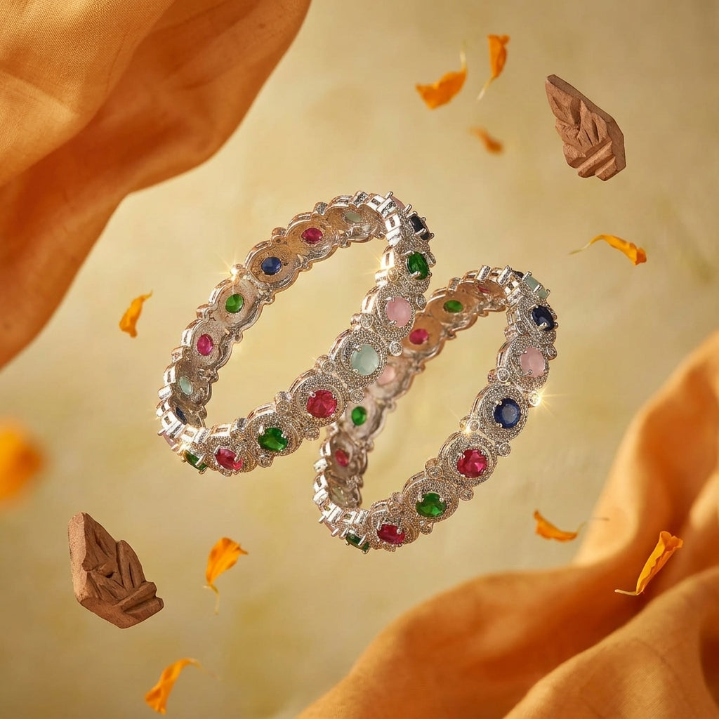 Multicolor Cubic Zirconia Studded Classic Bangle