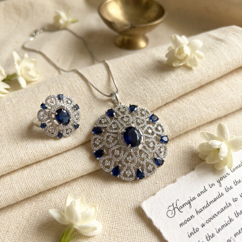 Diamond Pendant Set, Cz Pendant With Chain And Earrings Replica American Diamond Set