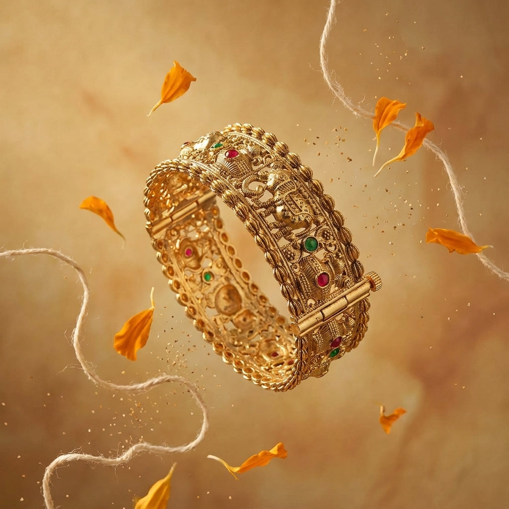 Antique Royal Elephant Openable Kada Bangles Set Of 2  (Free Size)