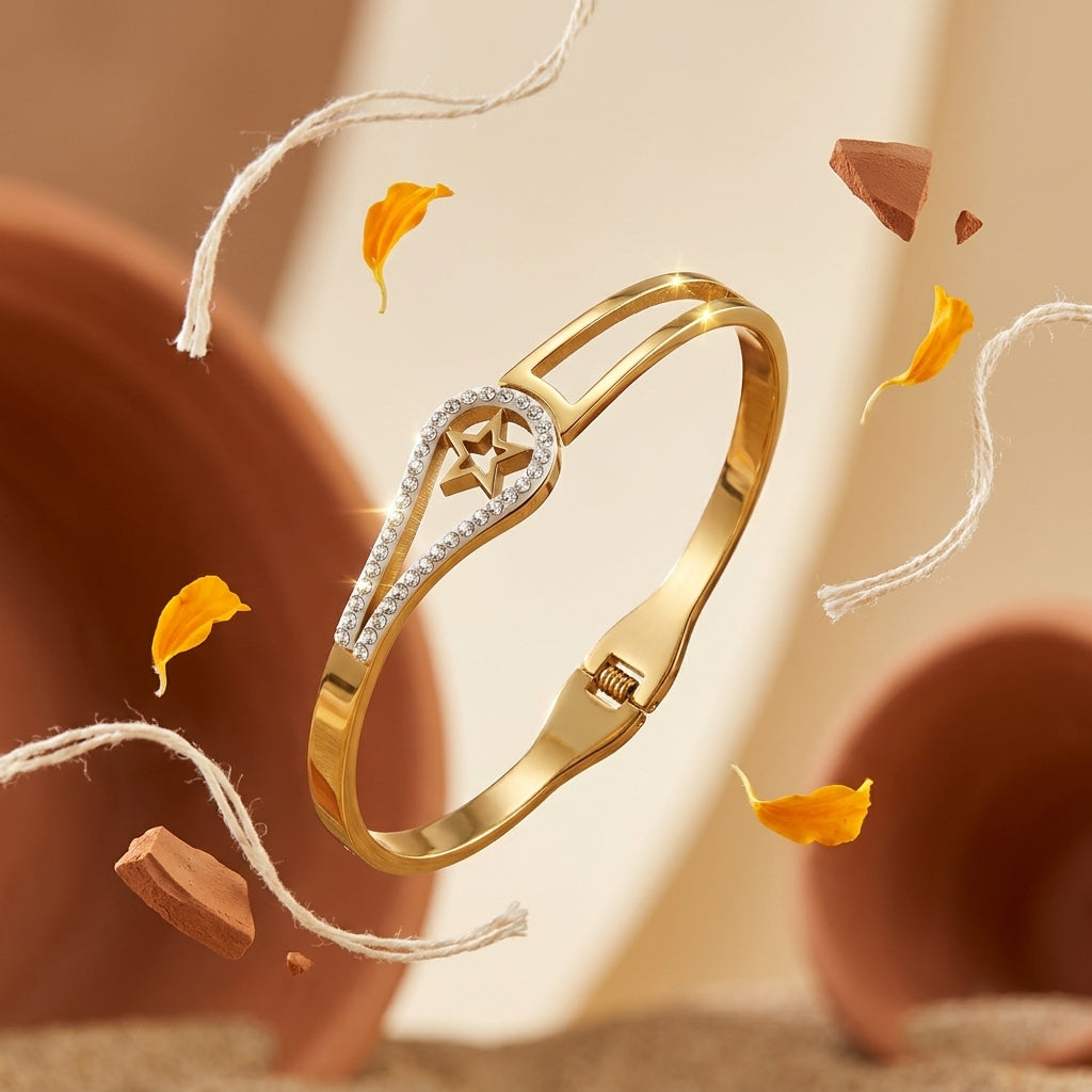 Gold Colour Openable American Diamond Bracelet (Free Size)