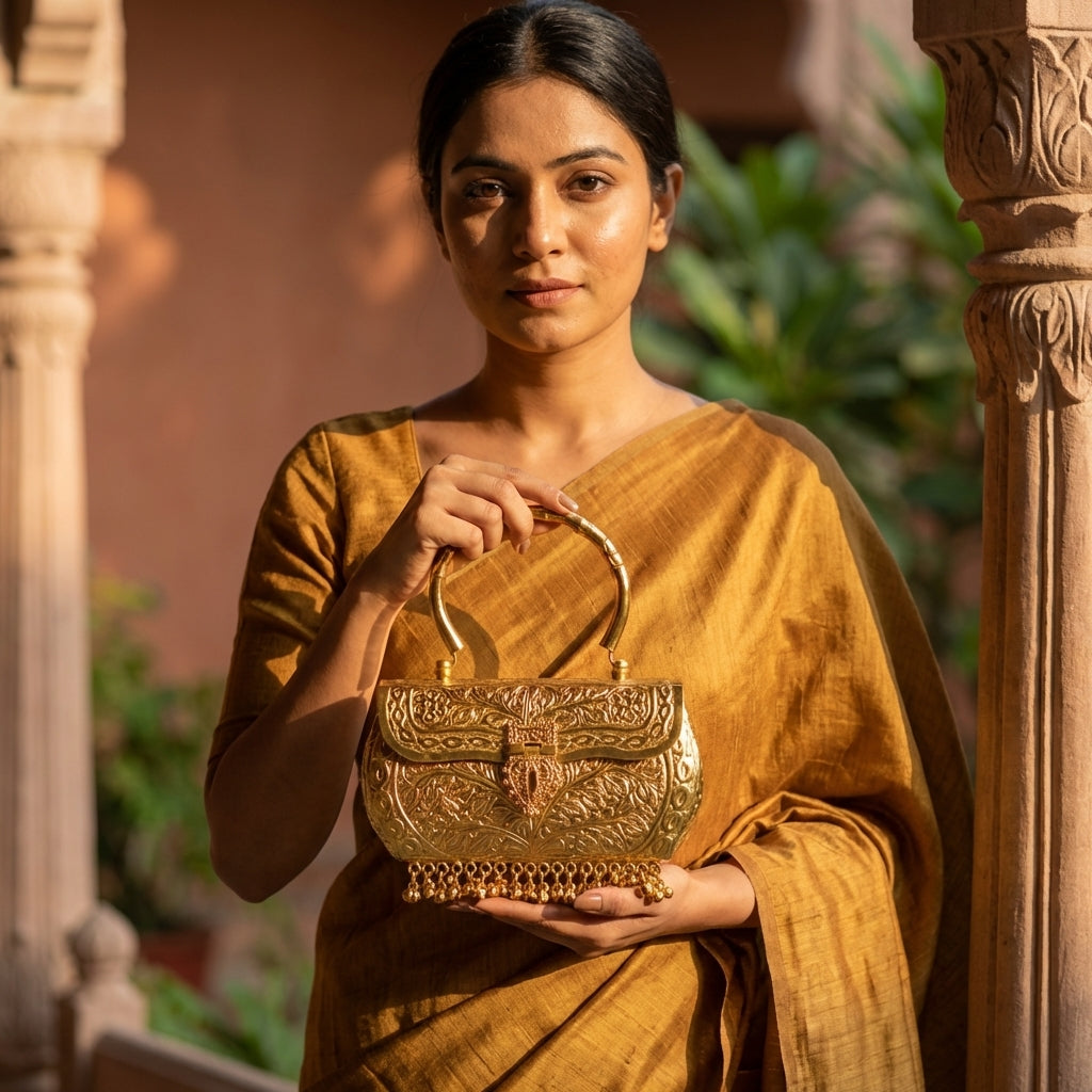 Golden colour Brass Clutch Bag For Woman And Girls