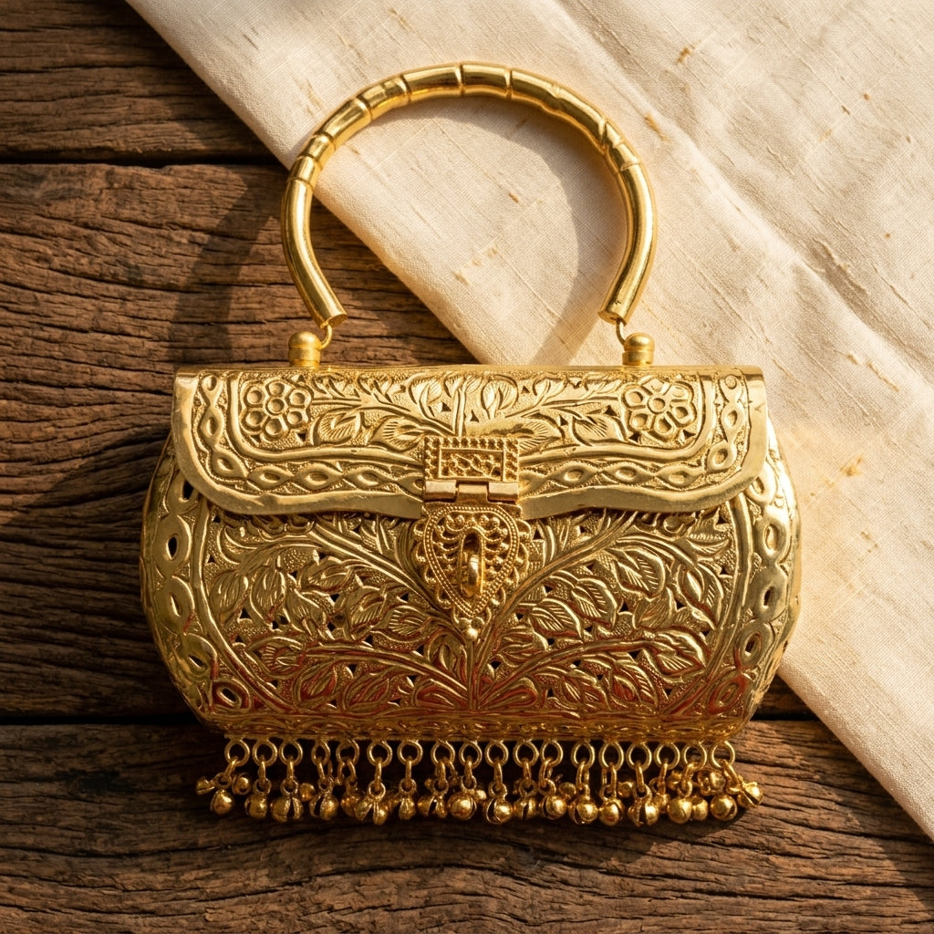 Golden colour Brass Clutch Bag For Woman And Girls