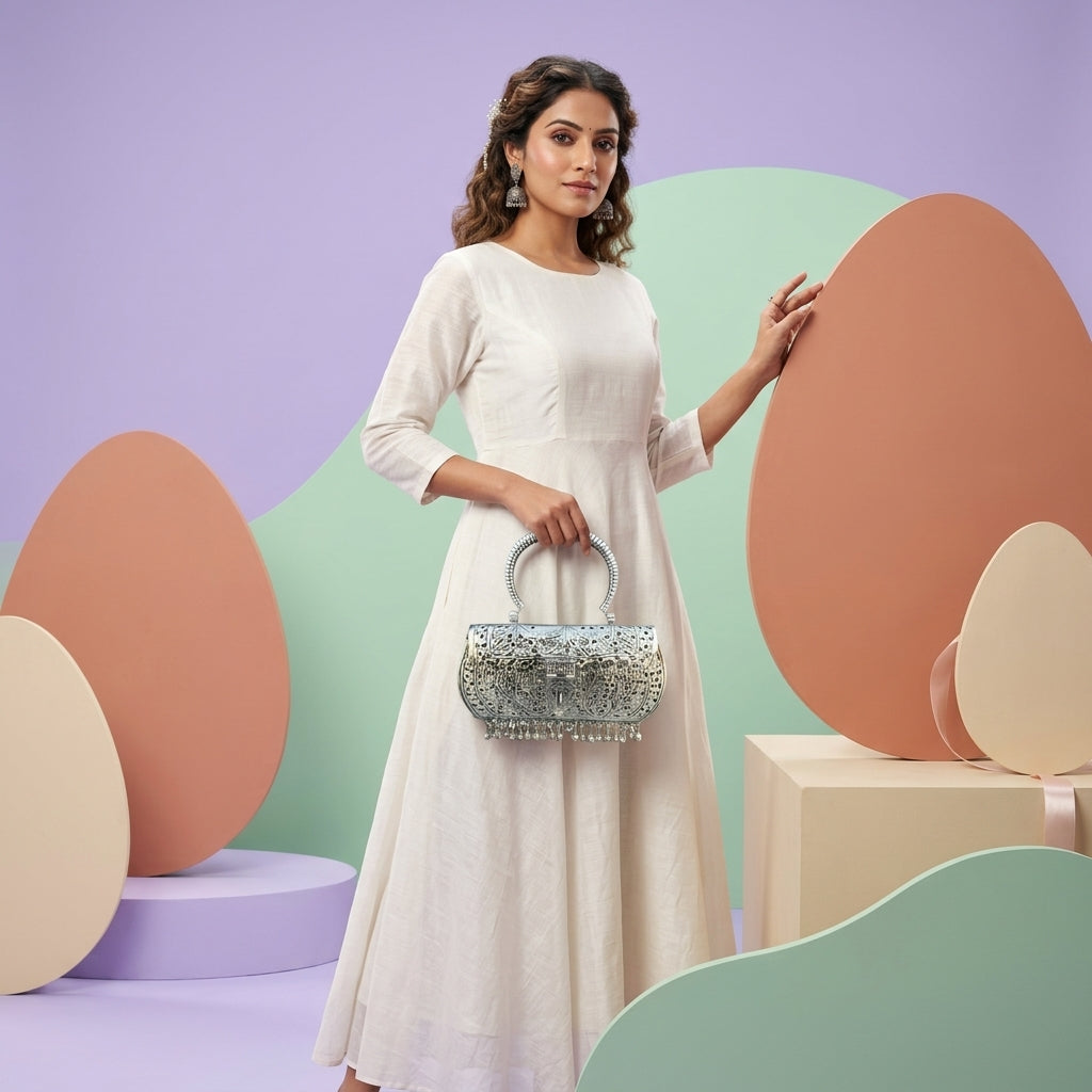 Regal Meenakari Clutch | Silver-Plated/ Gold-Plated Brass Clutch Bag For Women And Girls