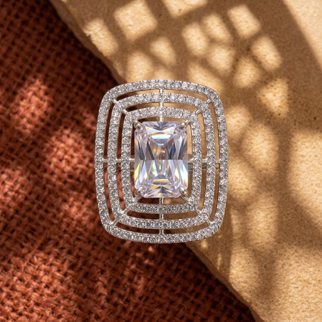 CZ Adjustable Ring With Rhodium Plating