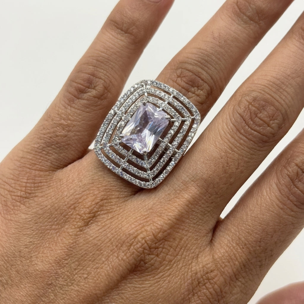 CZ Adjustable Ring With Rhodium Plating