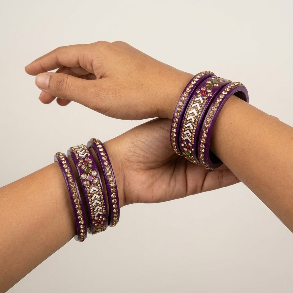 Latest Pure Lac Kundan Chura For Women ( Pack Of 6)