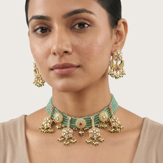 Bridal Choker Traditional Kundan Necklace Sets For Wedding