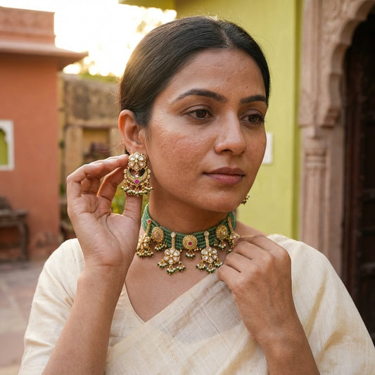 Bridal Choker Traditional Kundan Necklace Sets For Wedding