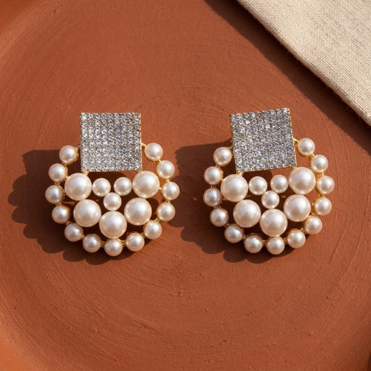 Premium Lovely White Pearl CZ Earrings
