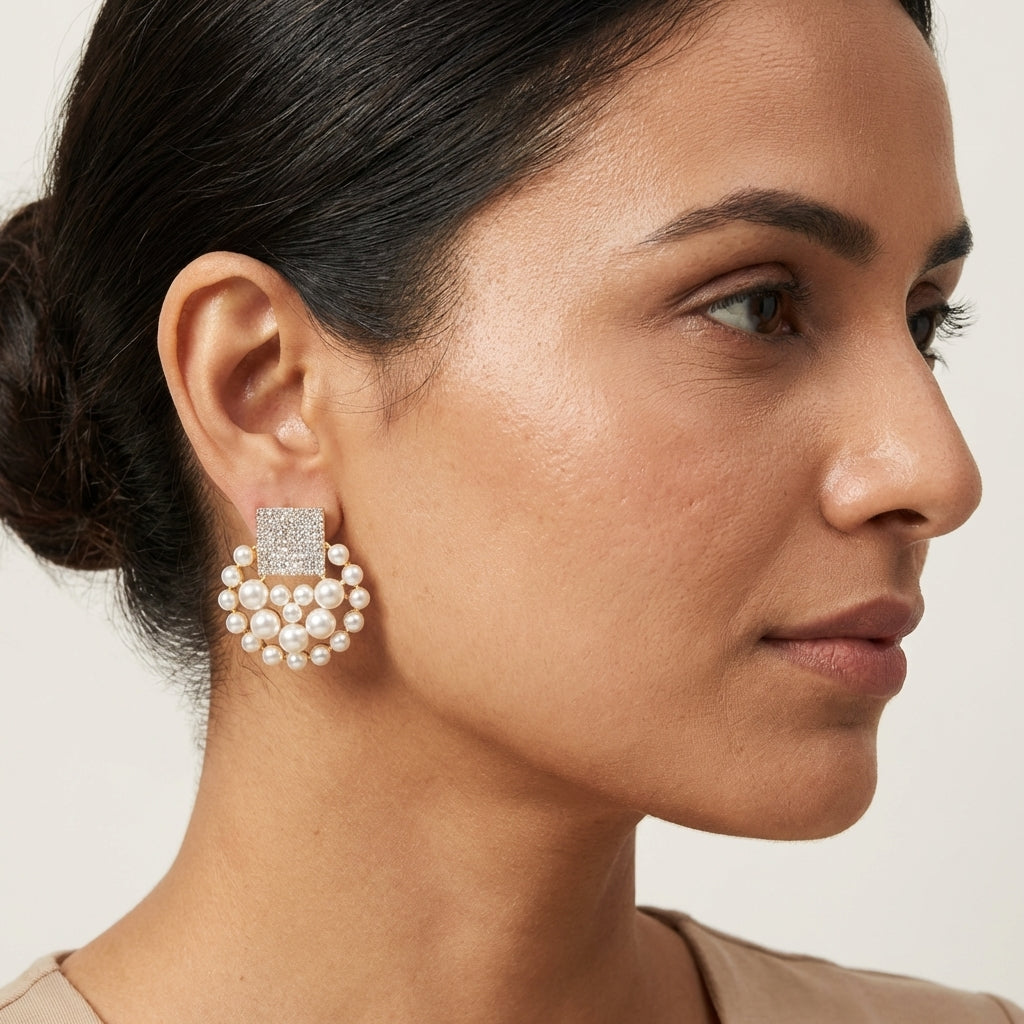 Premium Lovely White Pearl CZ Earrings