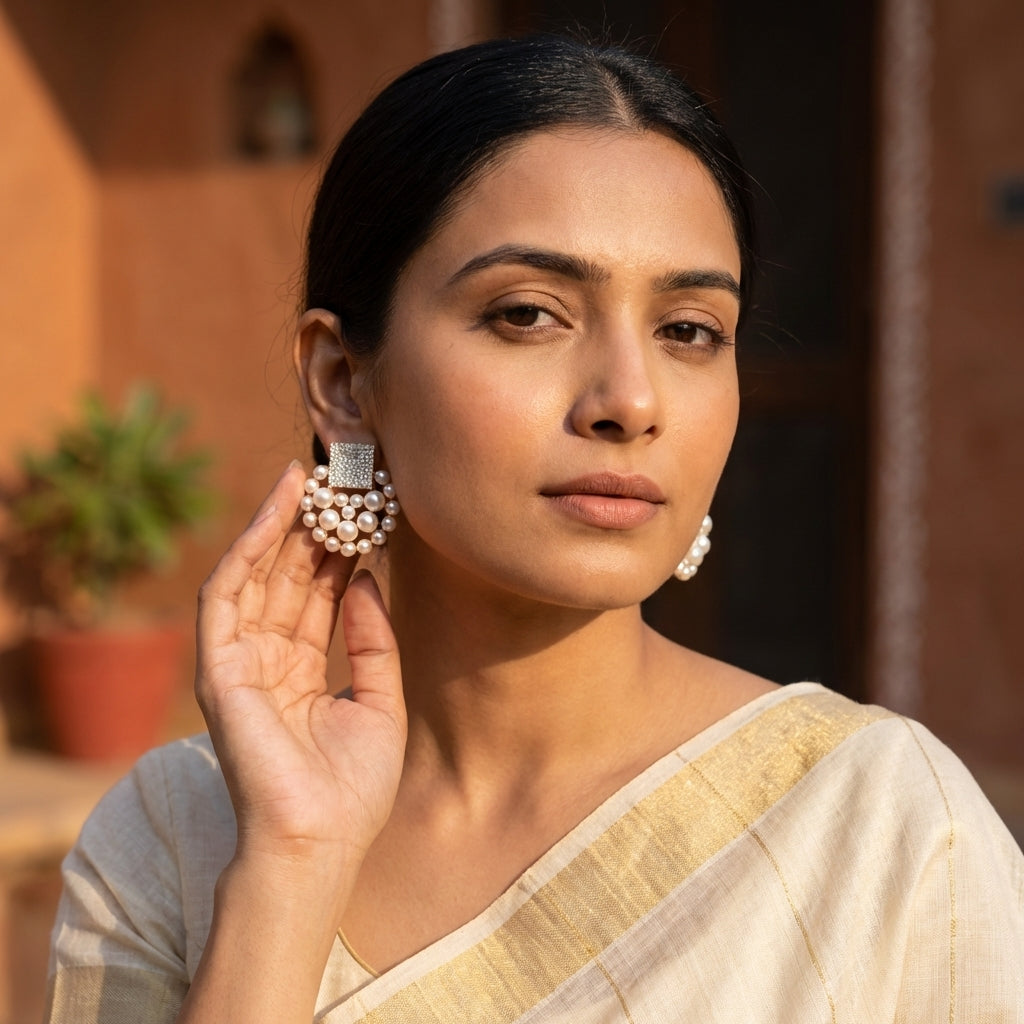Premium Lovely White Pearl CZ Earrings