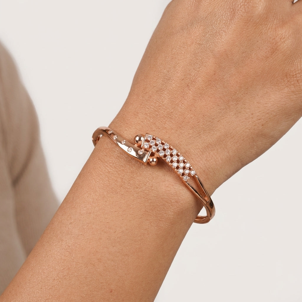 Gold Plated AD Stones Statement Bracelet