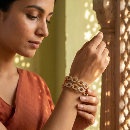 Gold Plated Cuff Shaped Studded Design Bangle (Pack of 2)