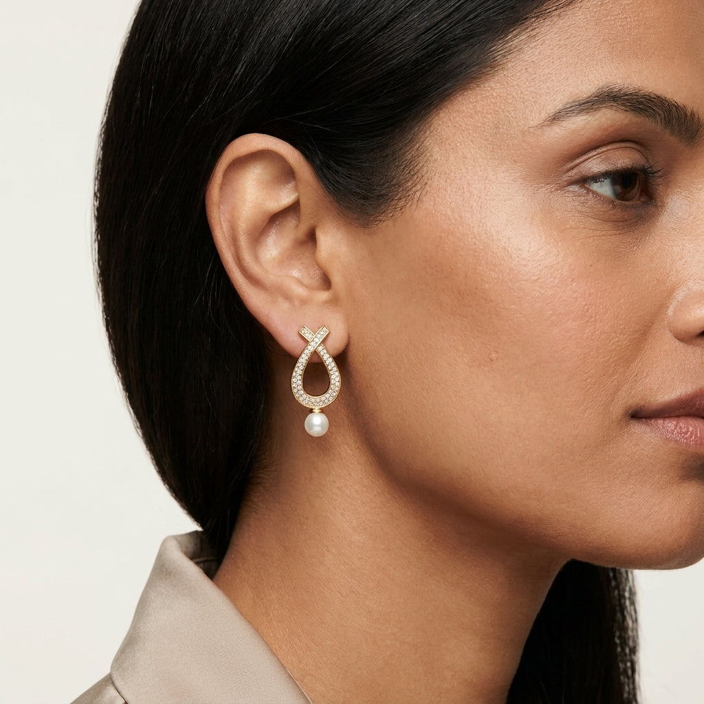 Korean Studded Cross Pearl Stud Earrings