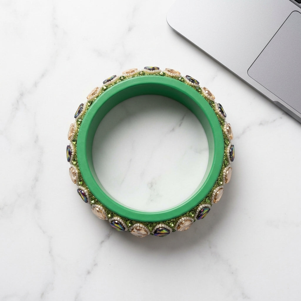 Rajasthani Traditional Sea Green Colour Lac Kada Bangles For Women & Girl With Latest Kundan Design