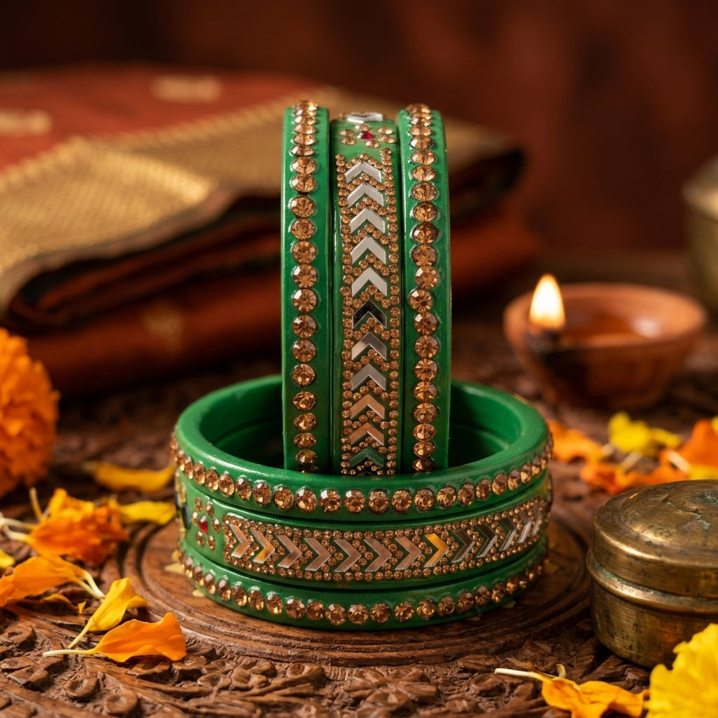 Latest Pure Lac Kundan Chura For Women ( Pack Of 6)