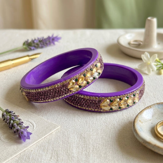 Lavender Colour Kundan Topaz Fitted Kada Latest Design Rajasthani Bangles | Set of 2 lakh Bangles | Traditional Kada | For Women and Girls