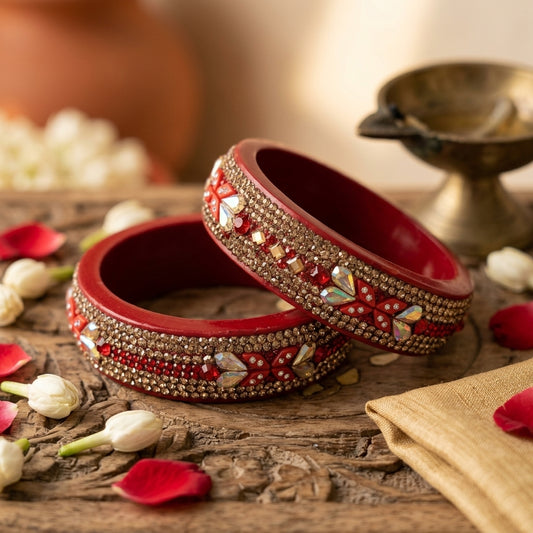 Maroon Plated with Topaz Fitted Lac Kada Bangle
