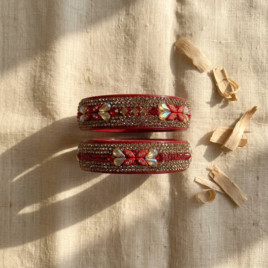 Maroon Plated with Topaz Fitted Lac Kada Bangle