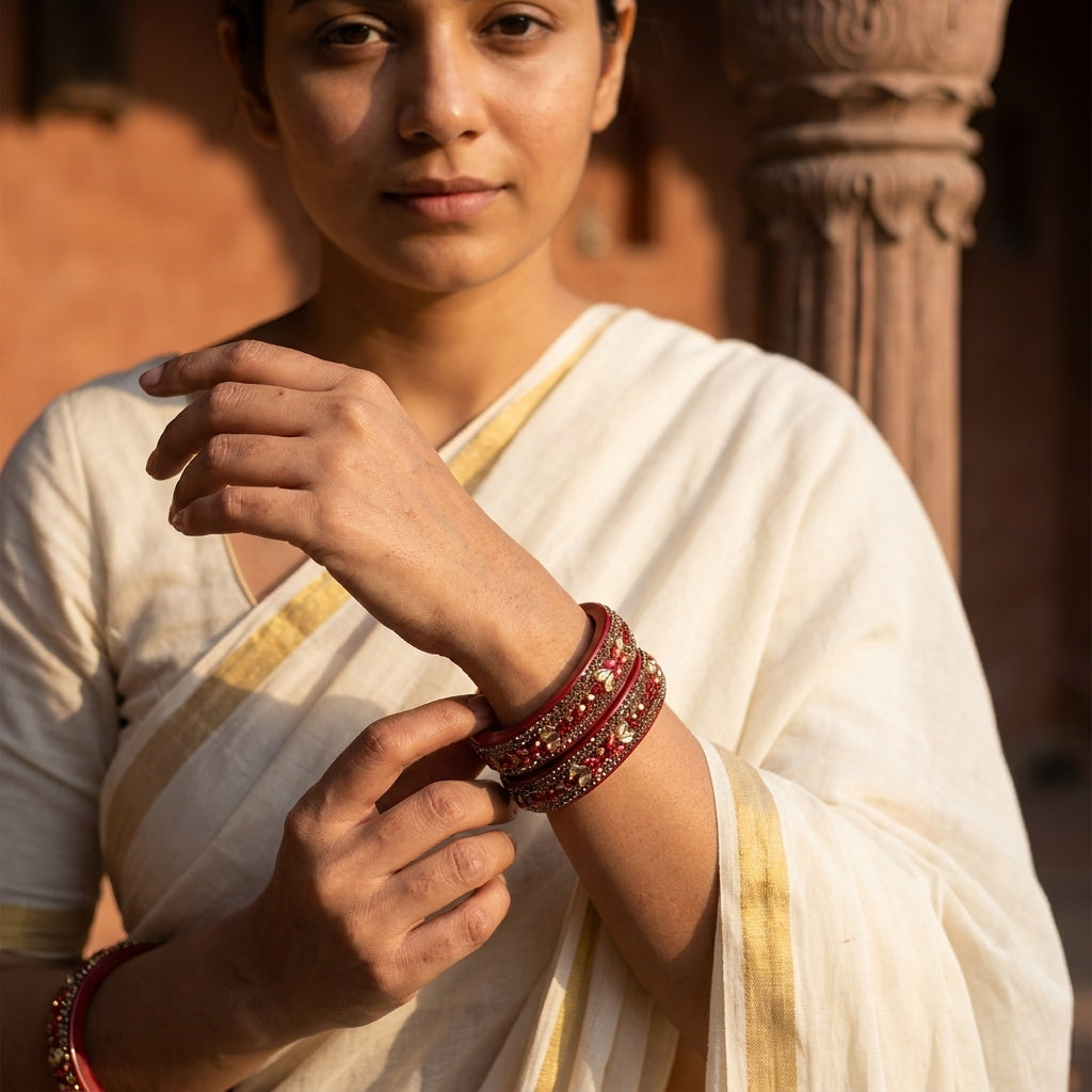 Maroon Plated with Topaz Fitted Lac Kada Bangle