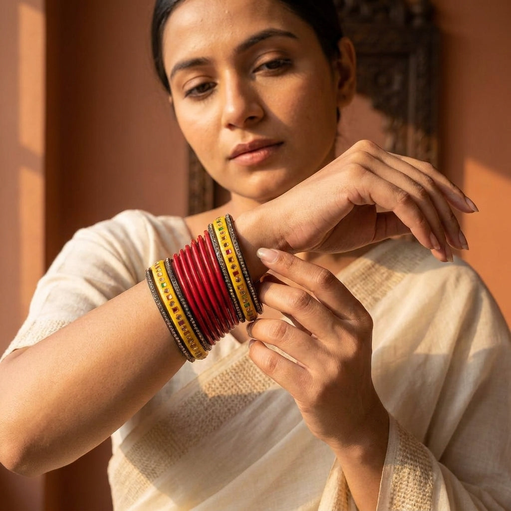 Shivratri Special Lac Bangles Red Green Yellow Set In Latest Beautiful Stone Design