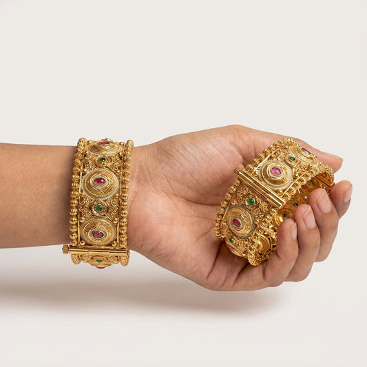 Antique Design Gold Plated Rajwadi Openable Kada Set Of 2 (Free Size)