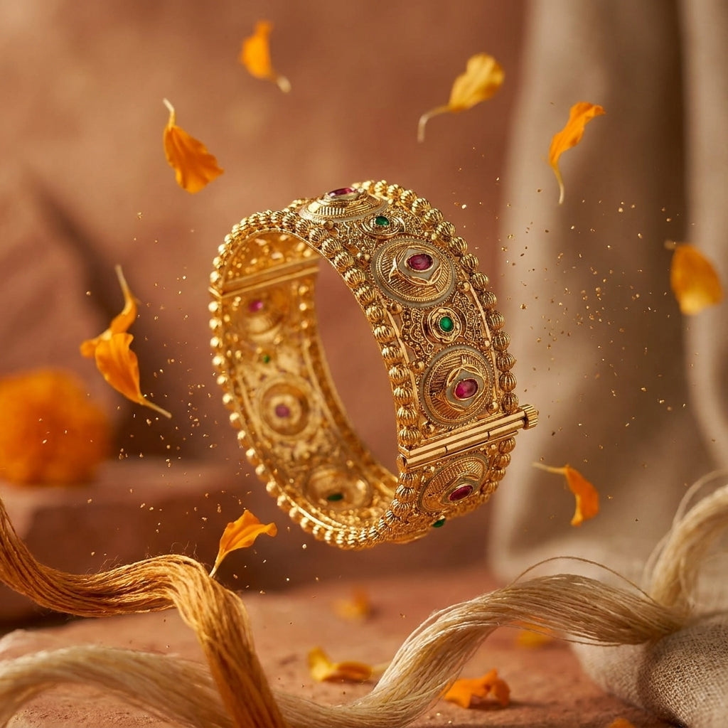 Antique Design Gold Plated Rajwadi Openable Kada Set Of 2 (Free Size)